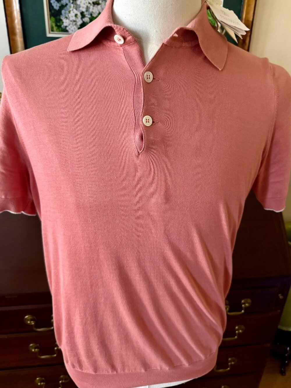 BRUNELLO CUCINELLI Lightweight Polo Shirt,100%Cotton, Dusty Rose,SZ48  BRAND NEW